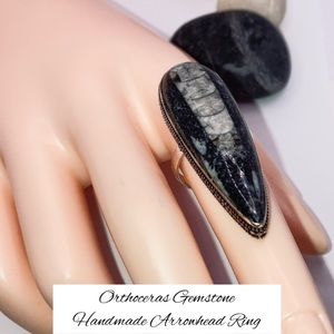 Orthoceras Fossil Gemstone Handmade Arrowhead Ring